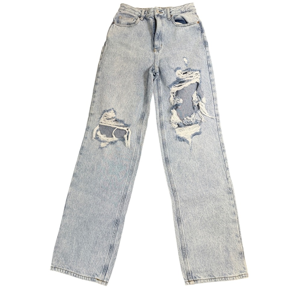 PacSun High Waisted Wide Leg Distressed Light Wash Denim Jeans Light Blue 26